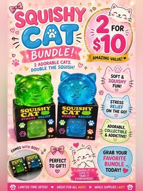 Squishy Cat Bundle - Green & Blue Stress Relief Toys